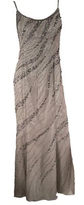 Precioso Vestido Largo Jean De Lys Gris Correa Espagueti Talla 14/M 100% Seda Foto 1 de 4