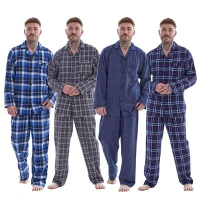 Herren Thermo Flanell Schlafanzug Gebürstete Baumwolle Karo Streifen Winter Warm S - 5XL - Bild 1 von 2