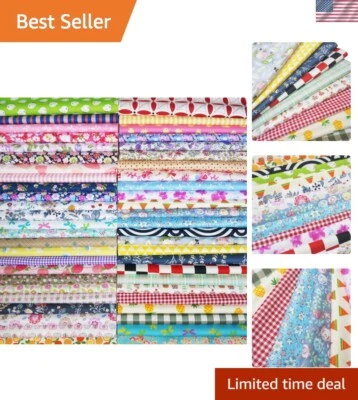 50pc Patchwork Cotton Fabric Bundle - Floral, Striped, & Geometric Designs - Image 1 of 4