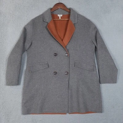 Abrigo para mujer LOGO by Lori Goldstein Pea 16 gris marrón mezcla de lana doble pecho Foto 1 de 4