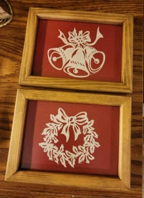 Cortes de tijera vintage enmarcados Navidad ARTE POPULAR CORTE DE PAPEL. Juego de 2 firmados Foto 1 de 4