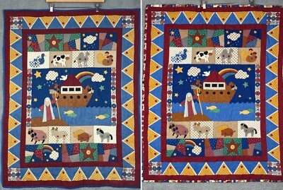 VTG Noah's Ark Quilt Set Crib Blanket Wall Hanging Handmade Baby Gift Nursery - Image 1 of 4