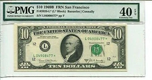 FR 2020-L* STAR 1969B $10 Federal Reserve Note 40 EPQ EXTREMELY FINE - Image 1 of 1