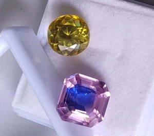 NATURAL 29 Ct+ Ceylon PITAMBARI Sapphire Bi-Color  Round/Asscher Cut GEMSTONE - Picture 1 of 9