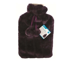 2L Hot Water Bottle With Cover Luxury Soft Fluffy Quality Rubber Faux Fur Purple - Picture 1 of 2