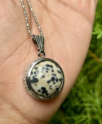 Medallón colgante de moda de jaspe dalmación relleno de oro blanco CADENA SURTIDA GRATIS #3 Foto 1 de 4