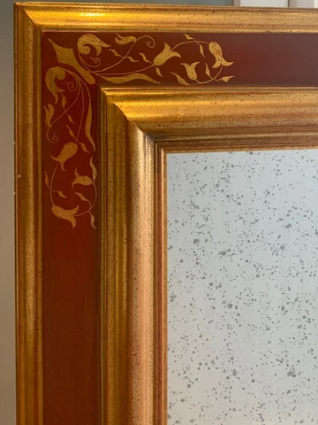 40" x 50" Italian Style Sgraffito Frame Miirror, 22k Gold Cover