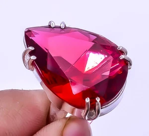 Pink Tourmaline Gemstone 925 Sterling Silver Solitaire Handmade Ring Adjst (R58) - Picture 1 of 1