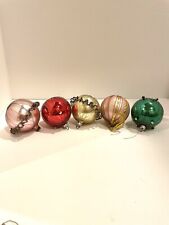 Antique W German Blown Glass Christmas Ornament Set Of 5 Wire Wrapped Design 3"