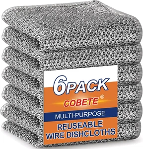 Non Scratch Wire Dishcloth,Double-Layer Wire Dishwashing Rags for Wet and Dry,Wi - Picture 1 of 7