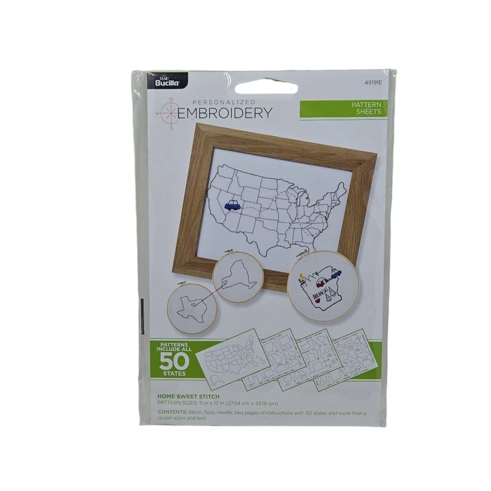 Kit de bordado Home Sweet Stitch - Patrones para los 50 Estados de EE. UU. Bucilla Foto 1 de 2