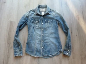 Camicia True Religion Denim Pearl Snap donna XS blu western cowgirl classica nuova senza etichette - Foto 1 di 15