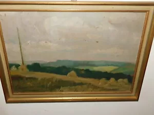 Gemälde Impressionismus Landschaft mit Acker und Stroh! signiert O. Hartmann 28! - Picture 1 of 9