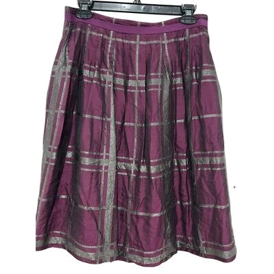 Falda plisada de seda Etro Italy hasta la rodilla magenta brillante y plateada para mujer 44 Foto 1 de 4