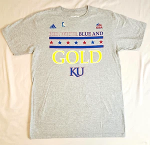 KANSAS JAYHAWKS "Red, White, Blue And GOLD" MEDIUM Gray ADIDAS Shirt - NEW - Picture 1 of 5