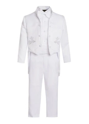 BOYS SLIM FORMAL WHITE TAIL TUXEDO 5PC CHURCH Christening Baptism 1ST Communion  - Image 1 of 3