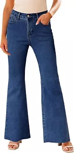 Wide Leg Jeans for Women Trendy High Waisted Flare Stretchy Bell Bottom Denim S - Picture 1 of 7