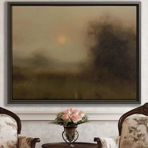 Landscape Wall Art Canvas Print Sunset Painting Rustic Decor Framed Oil Artwork - Picture 1 of 9