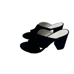 Cole Haan Slides 9B Black Suede Grand O Abby Block Heel Sandals - Picture 1 of 7