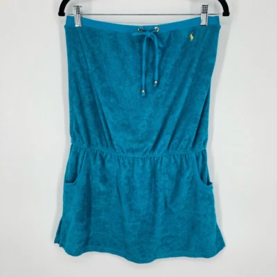 Ralph Lauren Natación Cubre Mujer Medio Azul Terry Francés Bolsillos Sin Tirantes Foto 1 de 4