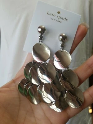 KATE  SPADE ♤ NEW YORK "SILVER STANDARD" STATEMENT DROP EARRINGS NWT $98 - Image 1 of 4