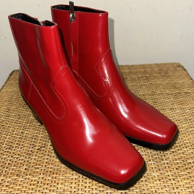 Botín Calvin Klein SADI para mujer talla 6,5 punta cuadrada cuero rojo cremallera lateral Foto 1 de 4