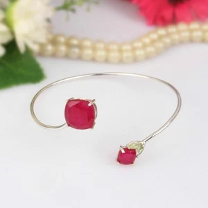 Peridot And Ruby Gemstone Bangle Solid 925 Silver Wedding Bangle Bracelet - Picture 1 of 6