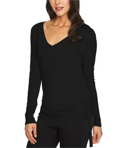 1.STATE Womens V-Neck Ruched-Side Basic T-Shirt, Black, Small - Picture 1 of 1