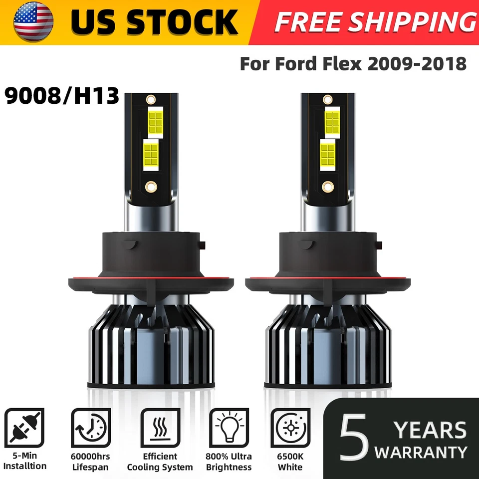 2PCS 9008/H13 LED Headlight Bulbs Kit High/Low Beam For Ford Flex 2009-2018 - Image 1 of 4
