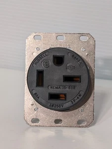 Hubbell HBL8460A Straight Blade Receptacle, 15-60R, 60 A, 3-Pole, 4-Wire, 250vac - Picture 1 of 10