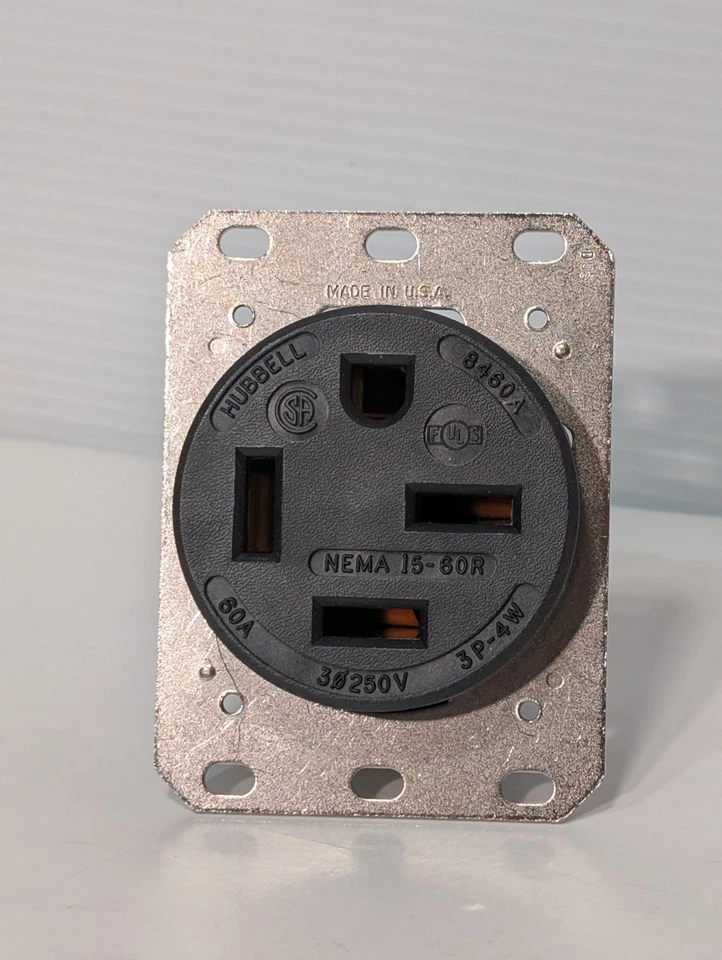 Hubbell HBL8460A Straight Blade Receptacle, 15-60R, 60 A, 3-Pole, 4-Wire, 250vac - Image 1 of 4