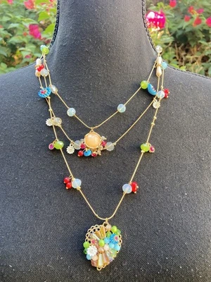 Betsey Johnson Illusion Mixed Rhinestone Flower Heart Layered Chain Necklace - Image 1 of 3