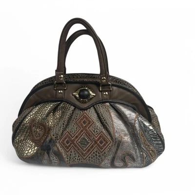 VTG 90s Wide Mouth NAS BAG Handbag Vegan Leather Metallic Brown Cottage Mob Wife - Image 1 of 4