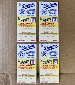 4.08.76 MLB Centennial LA Dodgers vs Astros @ Dodger Stadium Game 54 Ticket Stubs - Bild 1 von 2
