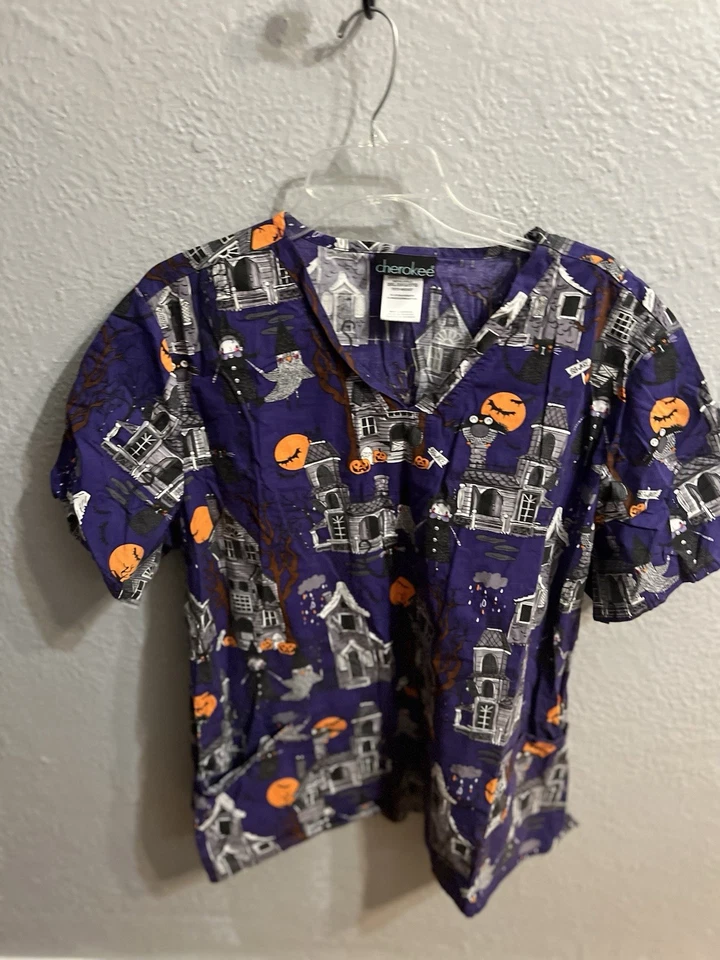 Cherokee  Scrub Top Woman's Purple  Halloween Size 3XL - Image 1 of 4