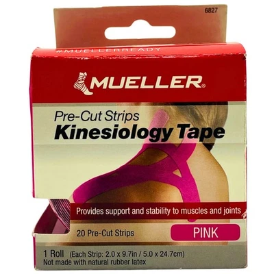 Mueller Kinesiology Tape Pre-Cut Strips Pink 20 Count Support & Stability – New - Image 1 of 3