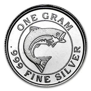 1 gram Silver Round - Salmon Fish - Picture 1 of 2