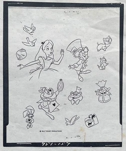 ALICE IM WUNDERLAND Walt Disney PRODUKTIONEN Animation FOTOKOPIE Grafik - Bild 1 von 19