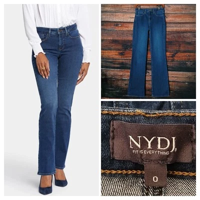 NYDJ Jeans Size 0 Barbara Boot Cut Dark Blue Denim Stretch Mid Rise Cooper  - Image 1 of 4