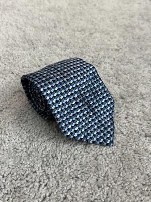 Ermenegildo Zegna Men's 100% Silk Neck Tie Blue Geometric Pattern Made in Italy - Image 1 of 3