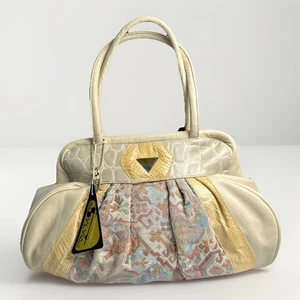 Vintage Sylvia Cee Umhängetasche - Creme Schlangenleder, Leder und SW-Stoff - Neu aus altem Lagerbestand - Bild 1 von 7