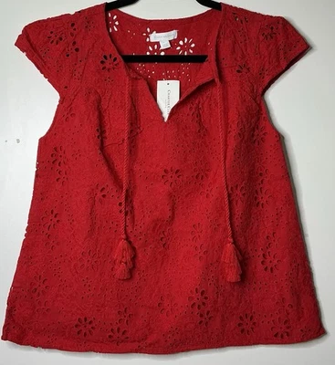 Top Charter Club para mujer con superposición de encaje, rojo encantador mascota/mediano Sail Away nuevo Foto 1 de 4