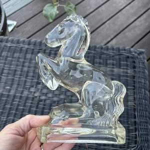 Glass Horse Bookend Clear Figurine Rearing H7.75" Thick Bubbles Vintage EUC - Picture 1 of 10