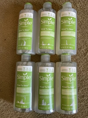 Água de limpeza micelar Simple Kind to Skin remove maquiagem 6,7 oz “Lote de 6” - Imagem 1 de 3