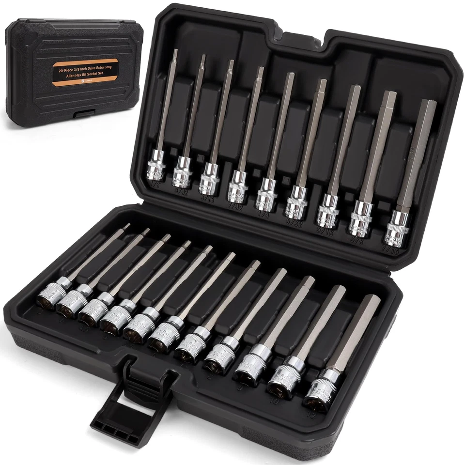 20PC 3/8" Drive Extra Long Allen Hex Bit Socket Set - Long Allen Socket Set c... - Image 1 of 4