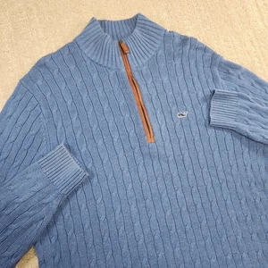 Vineyard Vines Sweater Men Medium Chunky Cable Knit Blue Merino Wool Blend Prep - Picture 1 of 9