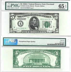 1928-A $5 Federal Reserve Note Fr-1951-D PMG Gem CU-65 EPQ - Picture 1 of 1