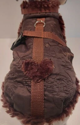 MASI DOGSDESIGN Wintermantel Plüsch XS S M Hundemantel braun dunkelbraun Stepp Herz kleine Hunde