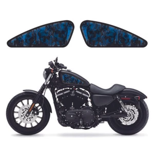 Blue Flame Skeleton Gas Tank Decals Emblem Badges Papers For Harley Motorcycles - Picture 1 of 2
