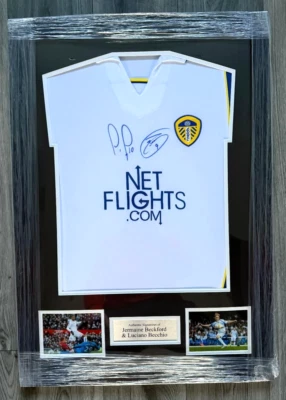 FRAMED JERMAINE BECKFORD LUCIANO BECCHIO SIGNED LEEDS UTD SHIRT AUTOGRAPH COA - Image 1 of 4